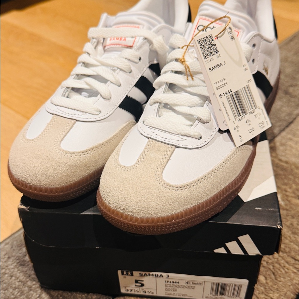 Adidas Samba White and Black with Tan Accents